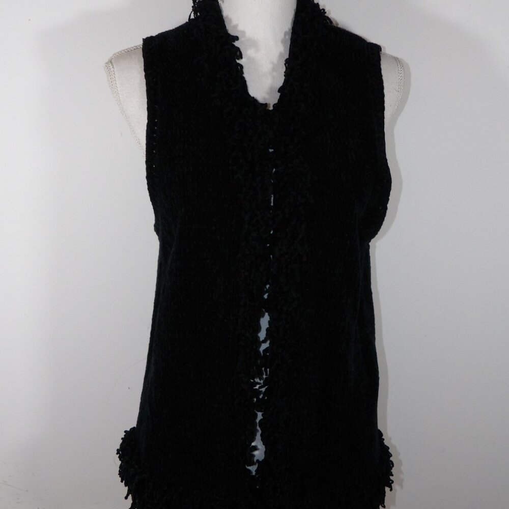 Ann Trinity Size Large Black Fringed Sweater Vest